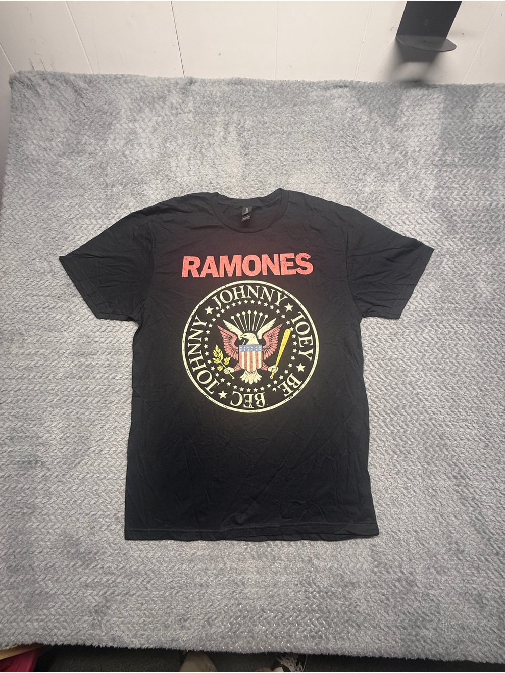 Gildan Black Ramones Logo Tee with Red and Cream Graphics
